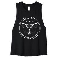 Hex the Patriarchy Floral Moon Feminist Witch Symbols Design Women's Racerback Cropped Tank