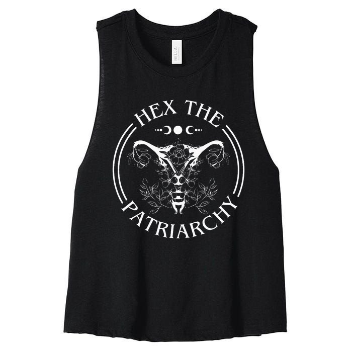 Hex the Patriarchy Floral Moon Feminist Witch Symbols Design Women's Racerback Cropped Tank