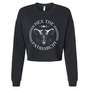 Hex the Patriarchy Floral Moon Feminist Witch Symbols Design Cropped Pullover Crew