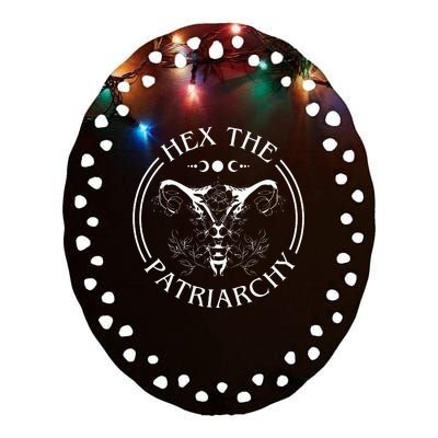 Hex the Patriarchy Floral Moon Feminist Witch Symbols Design Ceramic Oval Ornament