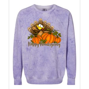 Happy Thanksgiving Pumpkins Fall Autumn Cute Turkey Colorblast Crewneck Sweatshirt