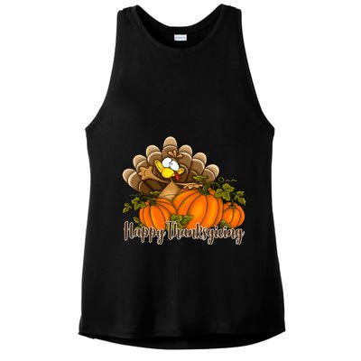 Happy Thanksgiving Pumpkins Fall Autumn Cute Turkey Ladies PosiCharge Tri-Blend Wicking Tank