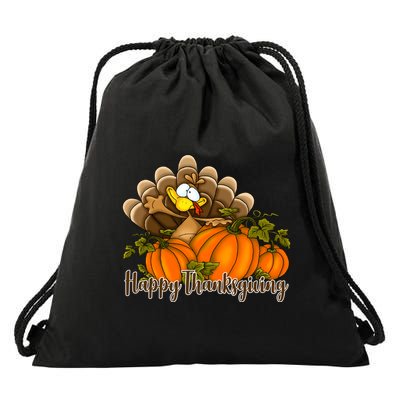 Happy Thanksgiving Pumpkins Fall Autumn Cute Turkey Drawstring Bag