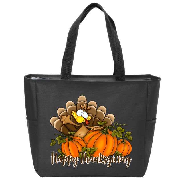 Happy Thanksgiving Pumpkins Fall Autumn Cute Turkey Zip Tote Bag