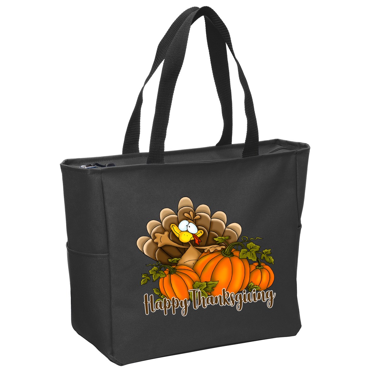 Happy Thanksgiving Pumpkins Fall Autumn Cute Turkey Zip Tote Bag