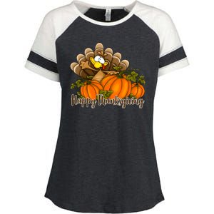 Happy Thanksgiving Pumpkins Fall Autumn Cute Turkey Enza Ladies Jersey Colorblock Tee