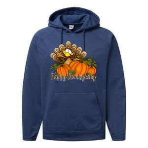 Happy Thanksgiving Pumpkins Fall Autumn Cute Turkey Performance Fleece Hoodie