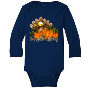 Happy Thanksgiving Pumpkins Fall Autumn Cute Turkey Baby Long Sleeve Bodysuit