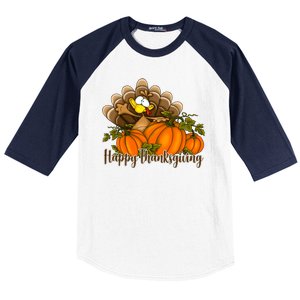 Happy Thanksgiving Pumpkins Fall Autumn Cute Turkey Baseball Sleeve Shirt