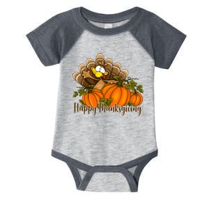 Happy Thanksgiving Pumpkins Fall Autumn Cute Turkey Infant Baby Jersey Bodysuit