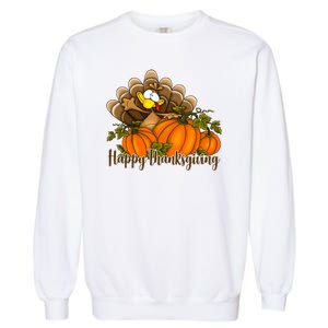 Happy Thanksgiving Pumpkins Fall Autumn Cute Turkey Garment-Dyed Sweatshirt