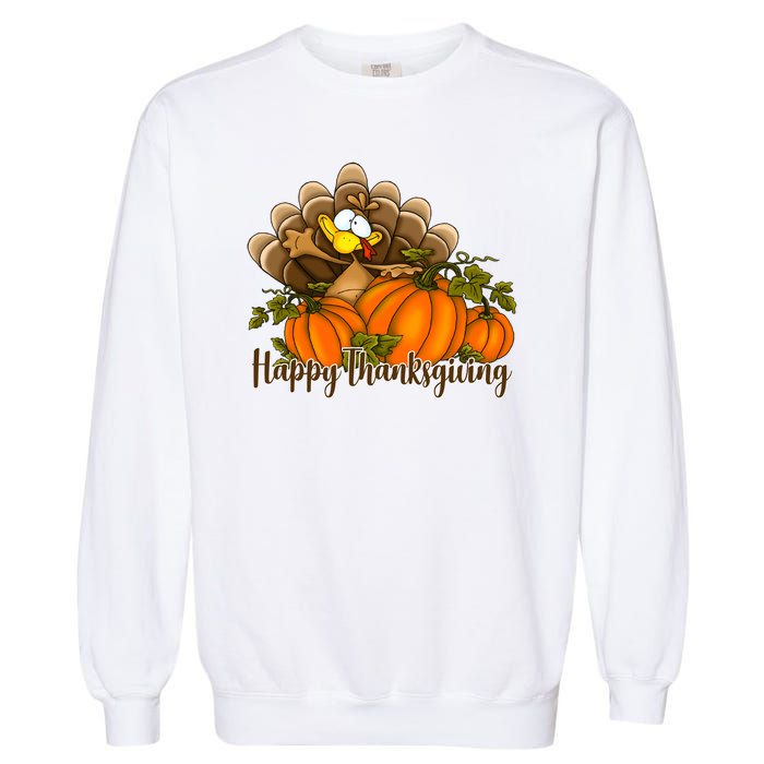 Happy Thanksgiving Pumpkins Fall Autumn Cute Turkey Garment-Dyed Sweatshirt