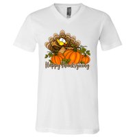 Happy Thanksgiving Pumpkins Fall Autumn Cute Turkey V-Neck T-Shirt