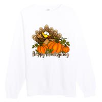 Happy Thanksgiving Pumpkins Fall Autumn Cute Turkey Premium Crewneck Sweatshirt