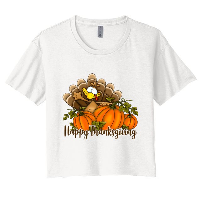 Happy Thanksgiving Pumpkins Fall Autumn Cute Turkey Crop Top