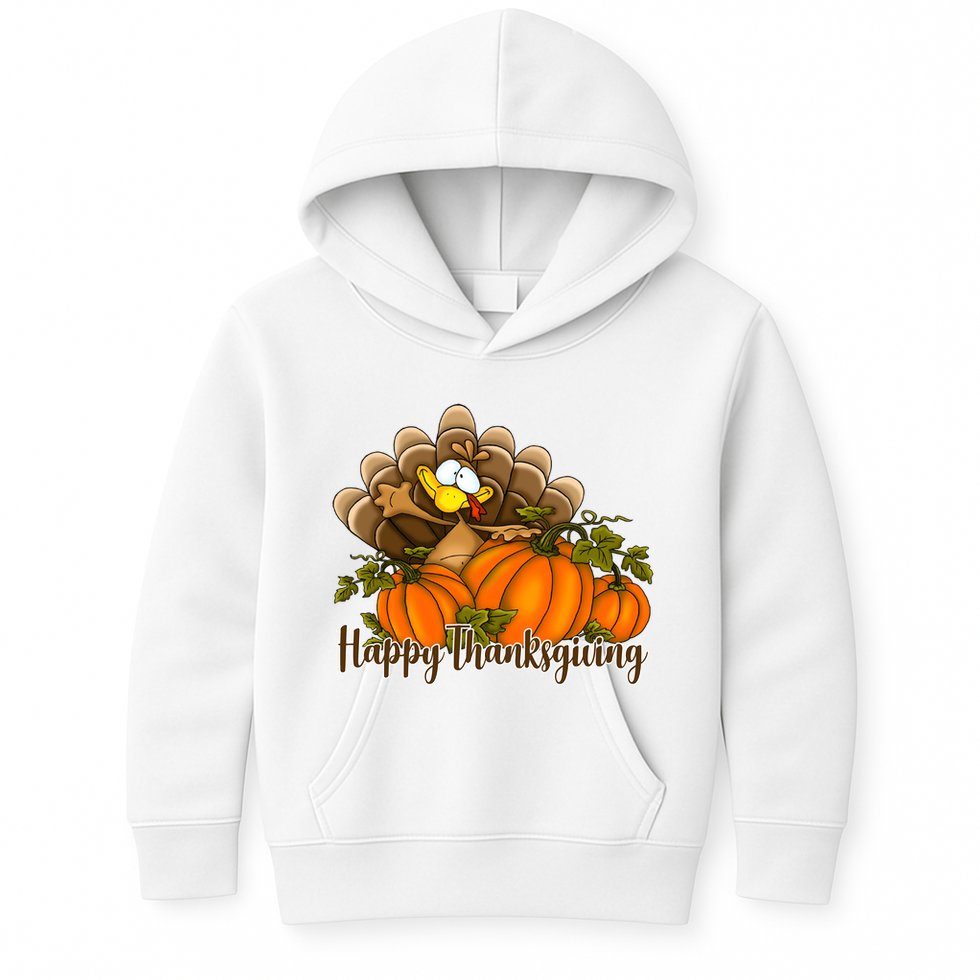 Happy Thanksgiving Pumpkins Fall Autumn Cute Turkey Kids Hoodie