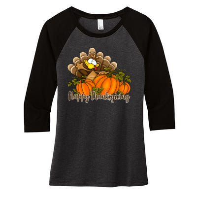 Happy Thanksgiving Pumpkins Fall Autumn Cute Turkey Women's Tri-Blend 3/4-Sleeve Raglan Shirt