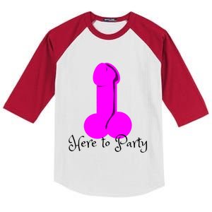 Here To Party Dick Dirty Funny Adult Sex Joke Gift Idea Kids Colorblock Raglan Jersey