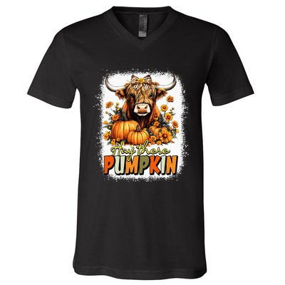 Hay There Pumpkin Highland Cow Thanksgiving Fall Autumn V-Neck T-Shirt