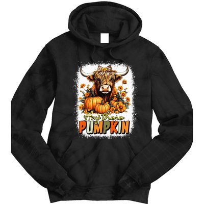 Hay There Pumpkin Highland Cow Thanksgiving Fall Autumn Tie Dye Hoodie