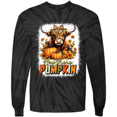 Hay There Pumpkin Highland Cow Thanksgiving Fall Autumn Tie-Dye Long Sleeve Shirt