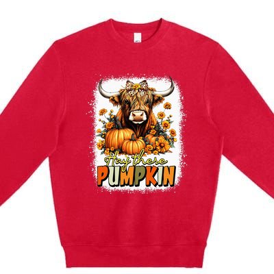 Hay There Pumpkin Highland Cow Thanksgiving Fall Autumn Premium Crewneck Sweatshirt