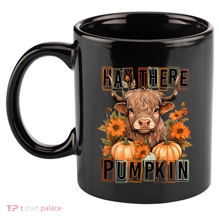 Hay There Pumkin Highland Cow Fall Autumn Thanksgiving 11oz C Handle Ceramic Mug