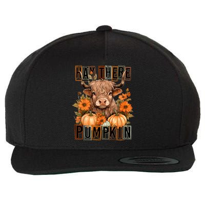 Hay There Pumkin Highland Cow Fall Autumn Thanksgiving Wool Snapback Cap