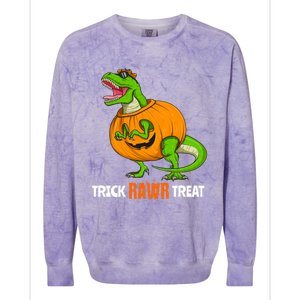 Halloween T Rex Dinosaur Jack O Lantern Trick Rawr Treat Fun Cool Gift Colorblast Crewneck Sweatshirt