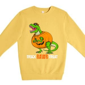 Halloween T Rex Dinosaur Jack O Lantern Trick Rawr Treat Fun Cool Gift Premium Crewneck Sweatshirt