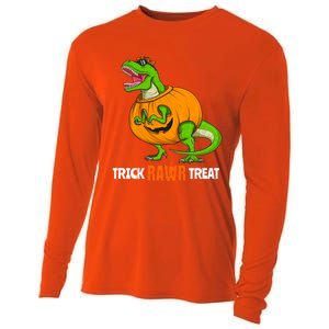 Halloween T Rex Dinosaur Jack O Lantern Trick Rawr Treat Fun Cool Gift Cooling Performance Long Sleeve Crew