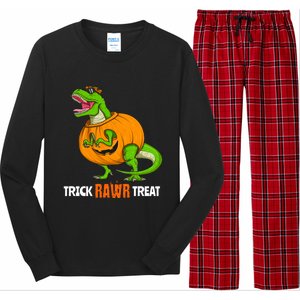 Halloween T Rex Dinosaur Jack O Lantern Trick Rawr Treat Fun Cool Gift Long Sleeve Pajama Set