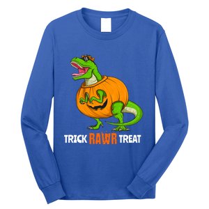 Halloween T Rex Dinosaur Jack O Lantern Trick Rawr Treat Fun Cool Gift Long Sleeve Shirt