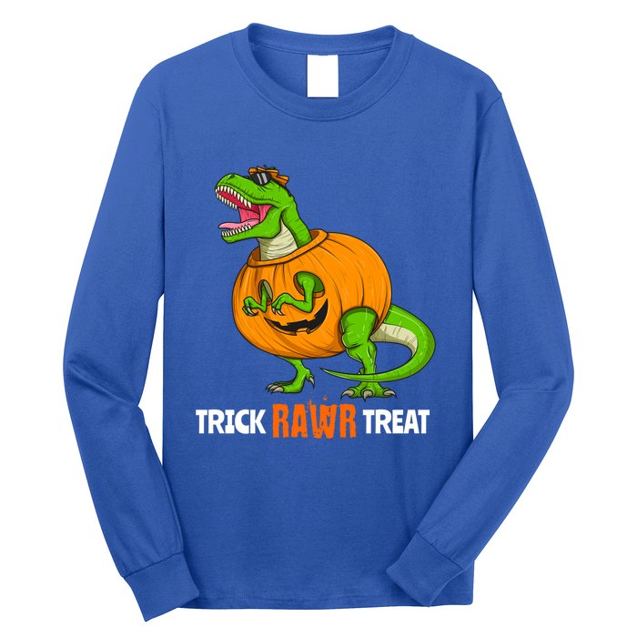 Halloween T Rex Dinosaur Jack O Lantern Trick Rawr Treat Fun Cool Gift Long Sleeve Shirt