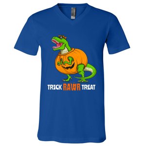 Halloween T Rex Dinosaur Jack O Lantern Trick Rawr Treat Fun Cool Gift V-Neck T-Shirt