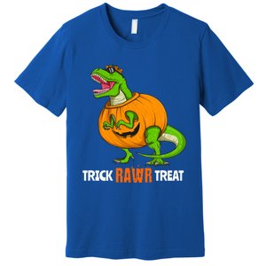 Halloween T Rex Dinosaur Jack O Lantern Trick Rawr Treat Fun Cool Gift Premium T-Shirt