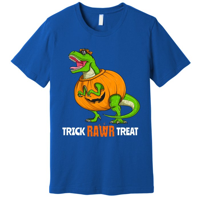 Halloween T Rex Dinosaur Jack O Lantern Trick Rawr Treat Fun Cool Gift Premium T-Shirt