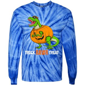 Halloween T Rex Dinosaur Jack O Lantern Trick Rawr Treat Fun Cool Gift Tie-Dye Long Sleeve Shirt