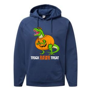 Halloween T Rex Dinosaur Jack O Lantern Trick Rawr Treat Fun Cool Gift Performance Fleece Hoodie