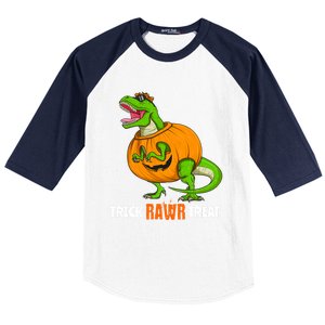 Halloween T Rex Dinosaur Jack O Lantern Trick Rawr Treat Fun Cool Gift Baseball Sleeve Shirt