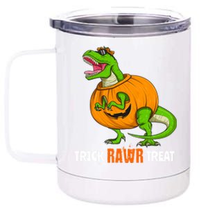 Halloween T Rex Dinosaur Jack O Lantern Trick Rawr Treat Fun Cool Gift 12 oz Stainless Steel Tumbler Cup