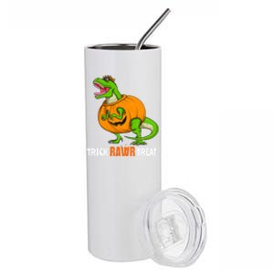 Halloween T Rex Dinosaur Jack O Lantern Trick Rawr Treat Fun Cool Gift Stainless Steel Tumbler