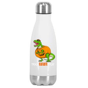 Halloween T Rex Dinosaur Jack O Lantern Trick Rawr Treat Fun Cool Gift Stainless Steel Insulated Water Bottle