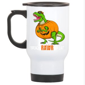 Halloween T Rex Dinosaur Jack O Lantern Trick Rawr Treat Fun Cool Gift Stainless Steel Travel Mug