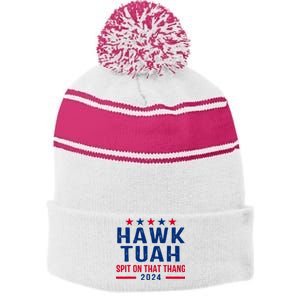 Hawk Tuah Retro 24 Stripe Pom Pom Beanie