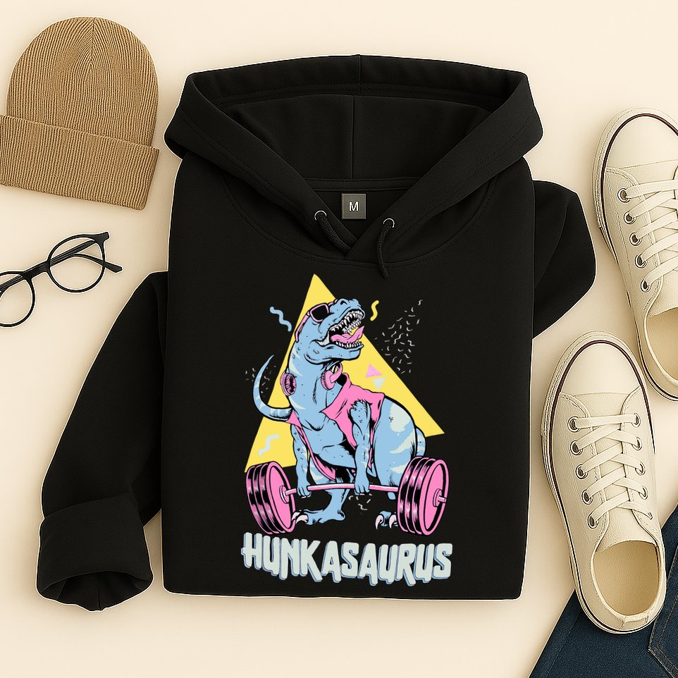 Hunkasaurus T rex Dinosaur Funny Gym & Workout Hoodie