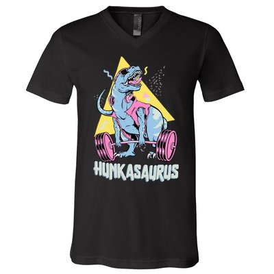 Hunkasaurus T rex Dinosaur Funny Gym & Workout V-Neck T-Shirt