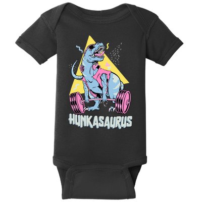 Hunkasaurus T rex Dinosaur Funny Gym & Workout Baby Bodysuit