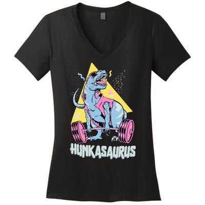 Hunkasaurus T rex Dinosaur Funny Gym & Workout Women's V-Neck T-Shirt