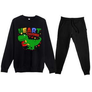 Heart T Rex Crusher Dinosaur Valentines Day Gift Premium Crewneck Sweatsuit Set